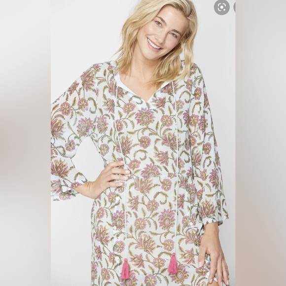 Roller Rabbit Vine Floral Lotella Caftan Dress Blue/Magenta XS Coastal Beach. 15 - Picture 1 of 8